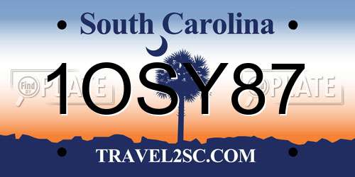 1OSY87 South Carolina License Plate