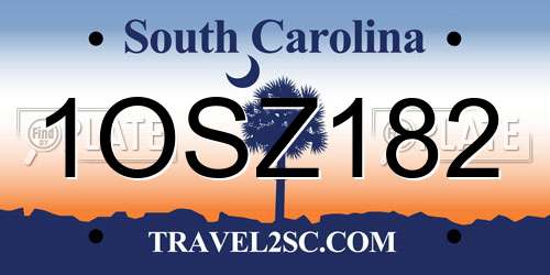 1OSZ182 South Carolina License Plate