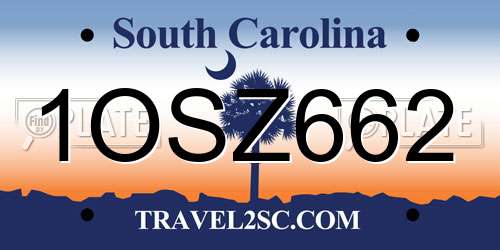 1OSZ662 South Carolina License Plate