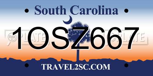 1OSZ667 South Carolina License Plate