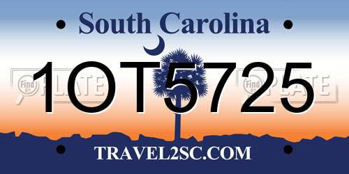 1OT5725 South Carolina License Plate