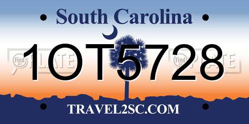 1OT5728 South Carolina License Plate