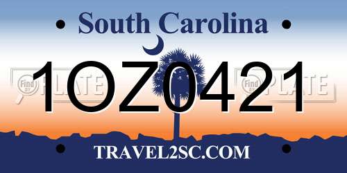 1OZ0421 South Carolina License Plate