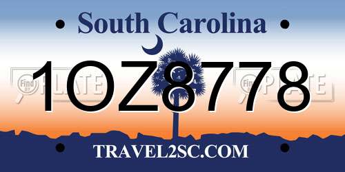 1OZ8778 South Carolina License Plate