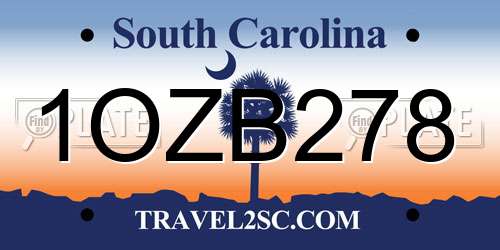 1OZB278 South Carolina License Plate