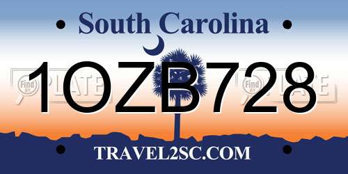 1OZB728 South Carolina License Plate