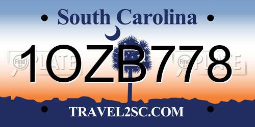 1OZB778 South Carolina License Plate
