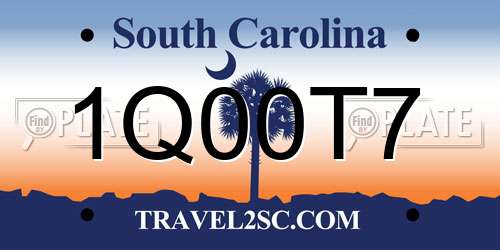 1Q00T7 South Carolina License Plate