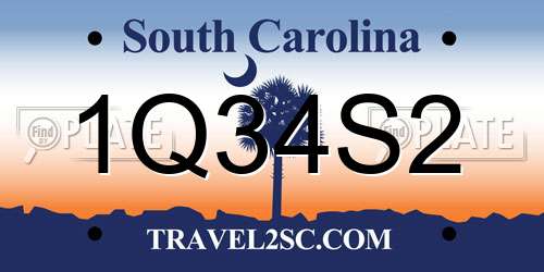 1Q34S2 South Carolina License Plate