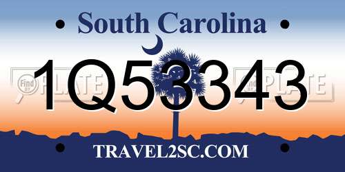 1Q53343 South Carolina License Plate