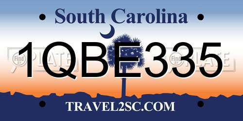 1QBE335 South Carolina License Plate