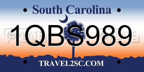 1QBS989 South Carolina License Plate