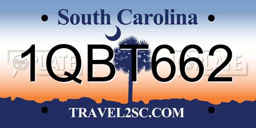 1QBT662 South Carolina License Plate