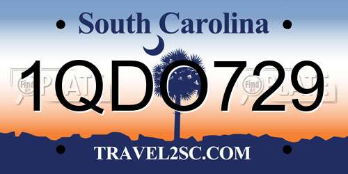 1QDO729 South Carolina License Plate