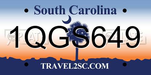 1QGS649 South Carolina License Plate