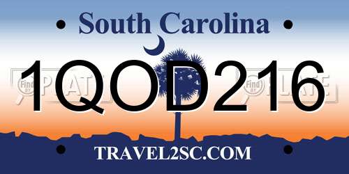1QOD216 South Carolina License Plate