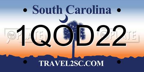 1QOD22 South Carolina License Plate