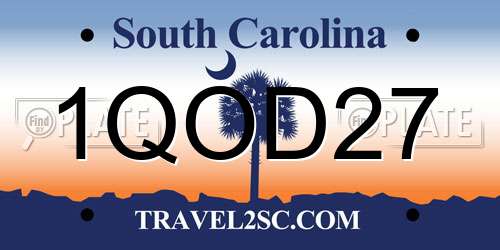 1QOD27 South Carolina License Plate