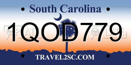1QOD779 South Carolina License Plate