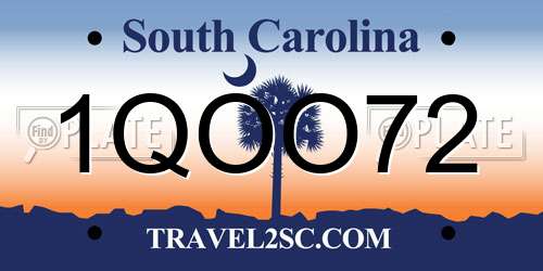 1QOO72 South Carolina License Plate
