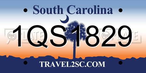 1QS1829 South Carolina License Plate