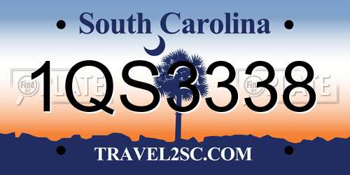 1QS3338 South Carolina License Plate