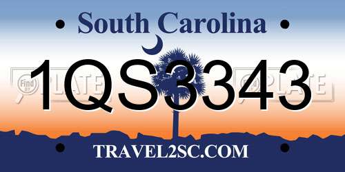1QS3343 South Carolina License Plate