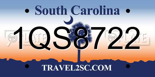 1QS8722 South Carolina License Plate