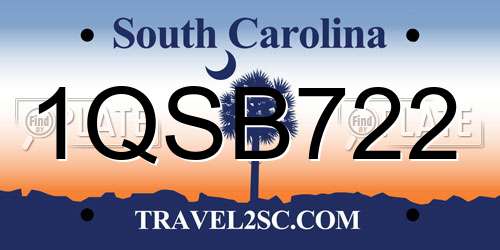 1QSB722 South Carolina License Plate
