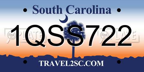 1QSS722 South Carolina License Plate