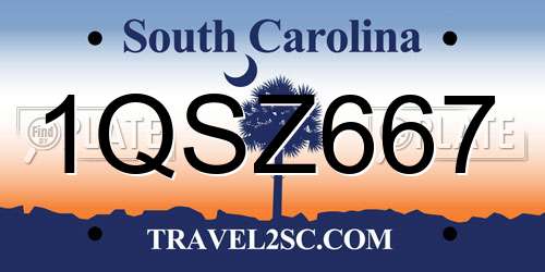 1QSZ667 South Carolina License Plate