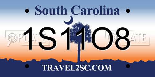1S11O8 South Carolina License Plate