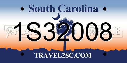 1S32008 South Carolina License Plate