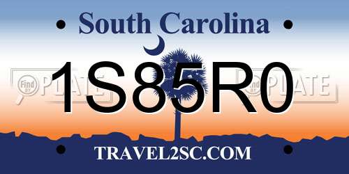 1S85R0 South Carolina License Plate