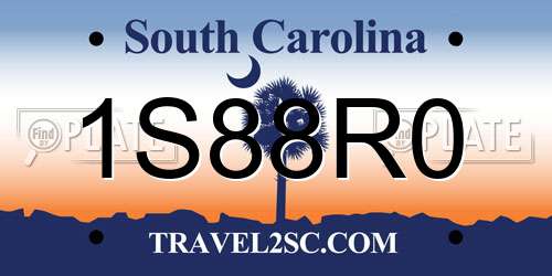 1S88R0 South Carolina License Plate