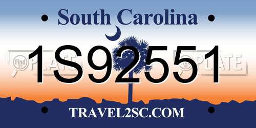 1S92551 South Carolina License Plate