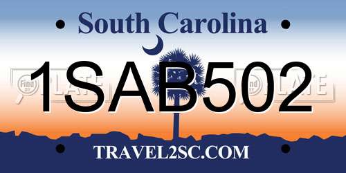 1SAB502 South Carolina License Plate