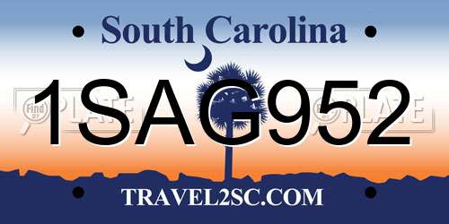 1SAG952 South Carolina License Plate