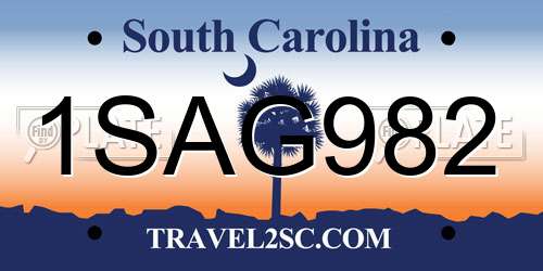 1SAG982 South Carolina License Plate