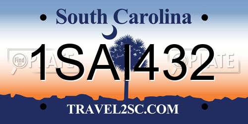 1SAI432 South Carolina License Plate