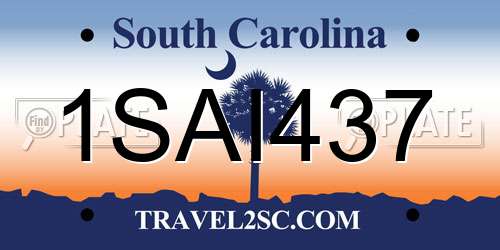 1SAI437 South Carolina License Plate