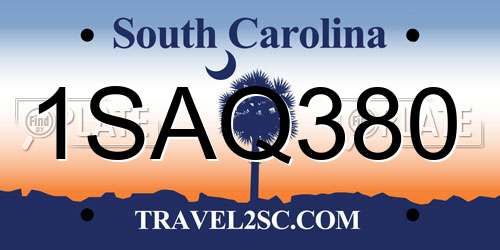 1SAQ380 South Carolina License Plate