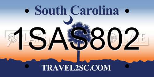 1SAS802 South Carolina License Plate