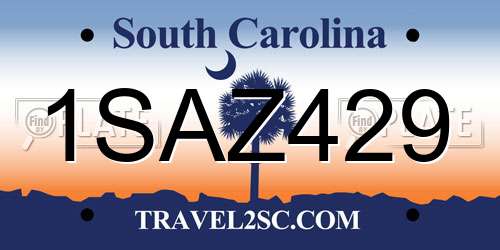 1SAZ429 South Carolina License Plate