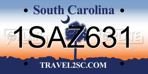 1SAZ631 South Carolina License Plate