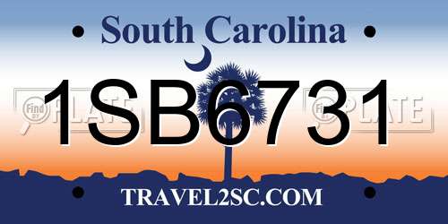 1SB6731 South Carolina License Plate