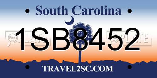 1SB8452 South Carolina License Plate