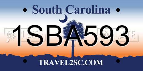 1SBA593 South Carolina License Plate