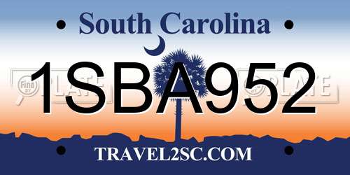 1SBA952 South Carolina License Plate