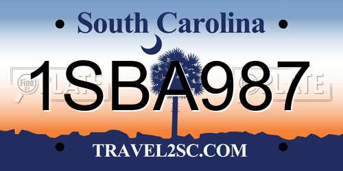 1SBA987 South Carolina License Plate